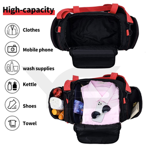 Black Red Gym <b>Duffel</b> <b>Bag</b> 15in Adjustable Strap Zipper Closure Unisex Casual Style Nylon Material Large Capacity Fitness <b>Bag</b> - Product Image 5