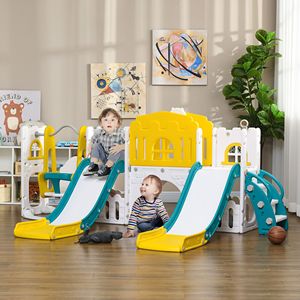 Set Altalena Giallo 8-in-1 per Bambini con Doppia Scivoliera, Canestro da Basket, Struttura per Arrampicata e Telescopio, per Età 1-3 Anni, Attrezzatura da Gioco per Esterni - Product Image 2