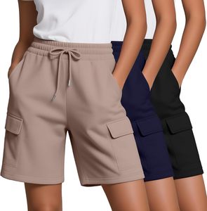 Women's Shorts Solid Color Cargo Shorts Mid Waist Drawstring Knitted Loose Fit Casual Pockets Breathable Summer Wear Shorts ODM - Product Image 5