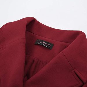 Manteau trench élégant pour femme, double boutonnage, mi-long, bleu marine uni, manches longues, col à revers, coupe-vent, polyester, vêtement d'extérieur pour l'automne - Product Image 4