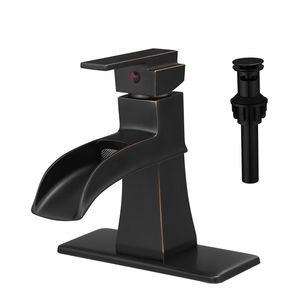 Rubinetto per lavabo ORB Waterfall monocomando a 1 foro con scarico a soffietto, tubi di alimentazione e piastra di montaggio per bagno - Product Image 1