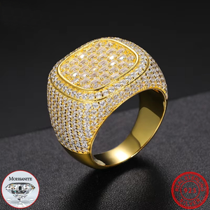 แหวนแต่งงานผู้ชายทรงคุชชั่นฮิปฮอปประดับเพชรแล็บโกรว์ ชุบทอง 18K เงินสเตอร์ลิง  ขนาดสั่งทำได้ คุณภาพ VVS2/VS1 - Product Image 1