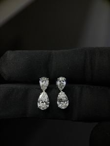 14K <b>Gold</b> 4.50 Carat Lab Grown Diamond Pear Shape Two Stone Drop <b>Dangle</b> <b>Earrings</b> for Women Wedding Anniversary Custom Jewelry - Product Image 4
