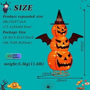 Decorazioni di Halloween da Esterno 3FT - Zucca Illuminata Pieghevole da 37 Pollici con 40 Luci LED, Jack-o'-lantern Estensibile - Product Image 4