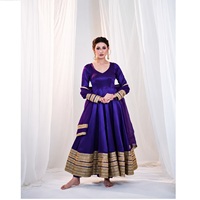 Conjunto de Vestido Anarkali de Diseñador con Pantalón y Dupatta, en Seda Pesada con Bordado y Lentejuelas, Resistente al Encogimiento, para Exportación al por Mayor