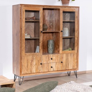 Vandana Urban Space acacia wood <b>sideboard</b> with metal legs, Wendy style, featuring embossed fronts and glass doors - Product Image 2
