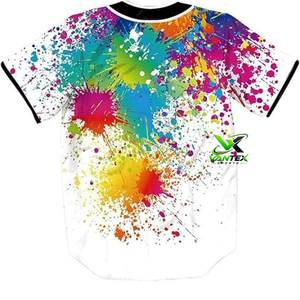 เสื้อเบสบอลโพลีเอสเตอร์แบบซับลิเมชั่นสั่งทำพิเศษของ Vantex ระบายอากาศได้ดี สำหรับผู้ใหญ่ ทั้งชายและหญิง ปรับแต่งชื่อทีมและหมายเลขได้ตามต้องการ - Product Image 2