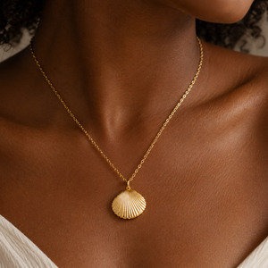 สร้อยคอจี้เปลือกหอยเคลือบทอง 18K รูปทรงเปลือกโลหะสำหรับผู้หญิง - Product Image 4