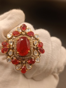flower Shape Cocktail <b>Ring</b> with red oval doublet Stone Gold Plated Women's Wedding Jewelry Glam ethnic Style <b>adjustable</b> <b>ring</b> - Product Image 1