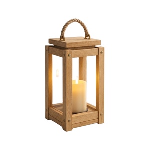 Lanterne en bois naturel artisanale avec poignée en corde de jute, style farmhouse, écologique, porte-bougie décoratif de Noël pour l'intérieur - Product Image 4