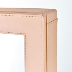 Mensola a tre livelli in legno e pelle da parete con specchio interno non a tutta pendenza, mobiletto porta gioielli con specchio integrato color pesca - Product Image 6
