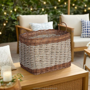 Cesta de almacenamiento de ratán y algas marinas de cubo grande, ideal para uso en chimenea y funciona como soporte de troncos de mimbre - Product Image 2
