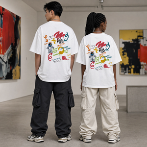Nouveau T-shirt unisexe surdimensionné 2026 avec imprimé graffiti astronaute, streetwear, épaules tombantes, tee-shirt graphique en coton, haut décontracté, vente en gros - Product Image 4
