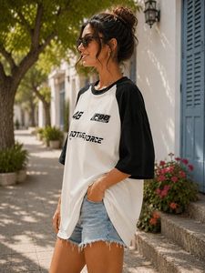 Camiseta Oversize de Algodón Puro para Mujer, Estilo Holgado con Hombros Caídos, Camiseta Ancha para Mujer - Product Image 4