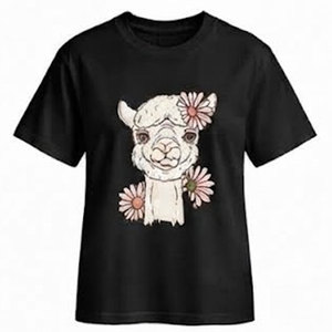T-shirt décontracté pour femme en jersey 100 % coton noir à imprimé floral, col rond, manches courtes, respirant, coupe classique, printemps-été - Product Image 2
