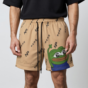 Shorts de basket-ball pour hommes en maille noire écologiques, double couche, 100 % polyester, anti-plis, séchage rapide, personnalisables, haute qualité - Product Image 2