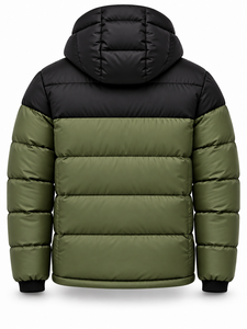 Chaqueta Acolchada con Capucha para Hombre, Invierno, Cálida, Impermeable, Secado Rápido, Cortavientos, Casual, Cierre Frontal, Bloques de Color Verde Oliva y Negro - Product Image 2