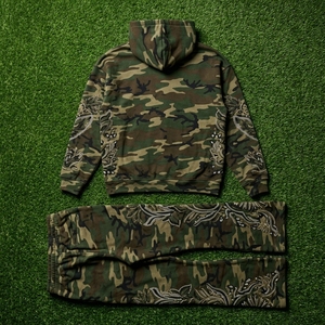 Men <b>Camouflage</b> Hoodie <b>Tracksuit</b> Rhinestone Embroidery Custom Streetwear Sportswear Matching Set OEM ODM Premium Fit - Product Image 4