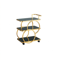Chariot de bar roulant de luxe doré à 3 niveaux et 4 roues, durable, en métal moderne, pour boissons, service de salle à manger, cuisine, salon, salle de bain