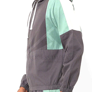 Ensemble de survêtement pour homme à blocs de couleur, à capuche, fermeture éclair intégrale, 2 pièces, respirant, en polyester et coton, pour l'automne, tenue décontractée - Product Image 6