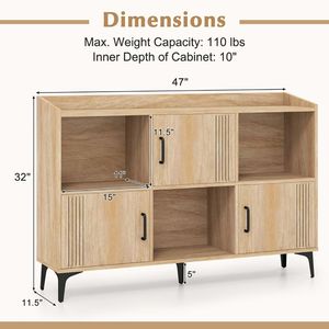 Sideboard <b>Storage</b> Bookcase with 3 Doors and <b>Open</b> Compartments for Living Room - Product Image 5