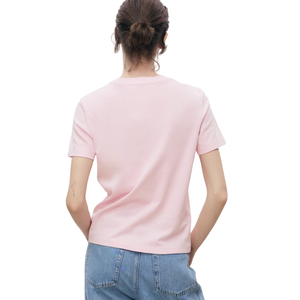 Camiseta Clásica de Cuello Redondo para Mujer, Manga Corta, Corte Regular, Estilo Casual Minimalista, Personalizable al por Mayor, de Algodón Jersey, Prenda Superior para Uso Diario - Product Image 2