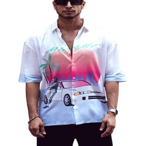 Camiseta de manga corta personalizada con botones para hombre, Camiseta de algodón con estampado amarillo y cuello de polo - Product Image 4