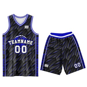 OEM Basketball Jersey Set Custom Logo Sublimation Printing Black Blue Geometric Mesh V Neck Sleeveless Adult Team Uniform <b>Elite</b> - Product Image 2
