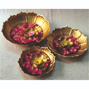 Luxury Handcrafted Brass Finish Urli Bowl Set Traditional Indian Flower Pot <b>Stand</b> for Luxury Hotel Office Lobby Interior Decor - Product Image 2