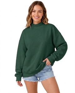 Sudadera Oversize de Cuello Redondo para Mujer, Verde Sólido, Hombros Caídos, Manga Larga, Mezcla de Algodón y Felpa, Ropa Casual de Otoño - Product Image 1