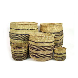 Iringa Handcrafted Seagrass <b>Woven</b> <b>Storage</b> <b>Basket</b> with Black Stripe Decorative Artisanal Product - Product Image 1