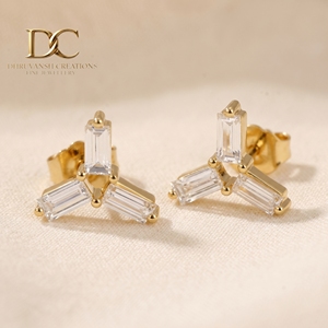 Pendientes de tuerca con diamante cultivado en laboratorio certificado por IGI, corte baguette, en oro amarillo macizo de 14 quilates, para mujer, regalo para cualquier ocasión. - Product Image 3