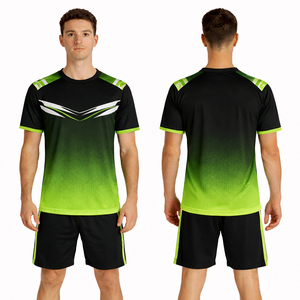 Conjunto de Camiseta y Pantalones Cortos de Fútbol Personalizados, Uniforme de Entrenamiento de Fútbol con Degradado Negro y Verde, Kit Deportivo Transpirable - Product Image 1