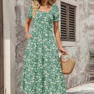 Vestido de vacaciones tropicales para mujer, informal, con estampado floral, ligero, para la playa, para viajes de verano - Product Image 2