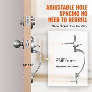 Set Maniglia Interna e Serratura per Porta d'Ingresso in Nichel Satinato, Stile Europeo, Cilindro Singolo con Distanza Fori Regolabile, Serratura a Catenaccio - Product Image 2