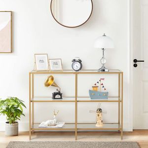 Consolle Moderna da Ingresso 12m con Struttura in Metallo Dorato, Facile Montaggio, Tavolo da Divano con Specchio in Vetro Temperato per Soggiorno e Corridoio - Product Image 6