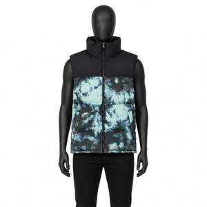 Chaleco Acolchado Personalizado con Estampado Tie Dye para Hombre, Chaqueta sin Mangas con Estampado de Mármol, Chaleco Cálido de Invierno con Cuello Alto, Estilo Urbano - Product Image 1