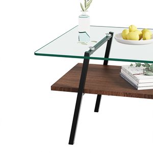 Tavolino da Caffè Moderno Rettangolare con Piano in Vetro Temperato e Gambe in Metallo Nero, Vetro Trasparente per Soggiorno - Product Image 4