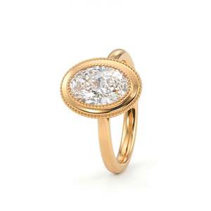 Anillo de Oro Sólido con Diamante Cultivado en Laboratorio de Corte Ovalado de 2 Quilates para Mujer, Anillo de Compromiso Solitario Vintage con Bisel Milgrain y Cesta Catedral - Product Image 4