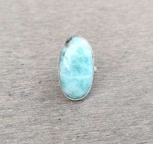 Larimar Ring Oval Larimar Ring Sterling Silver Ring Blue Stone Jewelry Handmade Ring Wholesale Supplier - Product Image 5