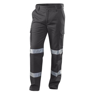 Men High Visibility Work Pants Polyester Reflective Stripes Multi Pocket Utility <b>Trousers</b> <b>Black</b> Gray - Product Image 4
