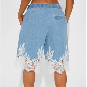 <b>Jean</b> Shorts for <b>Women</b> Trendy High Waisted Seamed Front Stretchy Denim Shorts with Cut Off Frayed Hem Casual Summer Style - Product Image 3