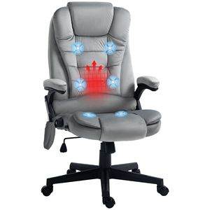 "Executive Traditional Linen Gray Office Chair with Reclining Padded Armrests Heat & <b>Vibrating</b> Massage <b>Remote</b> Control" - Product Image 1
