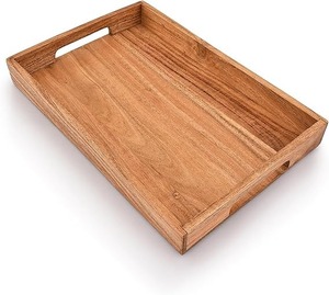 Juego de bandejas cuadradas de madera de nogal premium, artesanal, estilo Art Deco, para servir té, café y alimentos, con asas recortadas, decoración otomana - Product Image 1