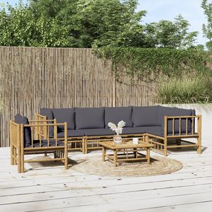Ensemble de salon de jardin gris foncé avec bambou naturel, mobilier d'extérieur élégant et durable de taille moyenne - Product Image 1