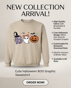 <b>Halloween</b> <b>Women</b> Casual Crew Neck Long Sleeve Sweatshirt Pullover Custom Heat Transfer Print Front Autumn Winter Party Wear OEM - Product Image 6