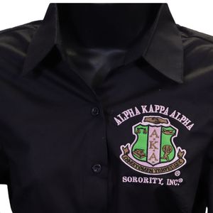 Chemise noire à col boutonné pour femme, manches longues, décontractée, tendance, avec motif lettre brodé, idéale pour le bureau, vêtement élégant - Product Image 6