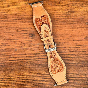 Correas de reloj pintadas con estampado floral occidental de diseño personalizado de cuero genuino hechas a mano, correas de reloj de repuesto bohemias occidentales - Product Image 2