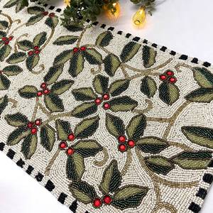 Handmade Embroidered Fabric <b>Table</b> <b>Runner</b> Customized <b>Green</b> Leaf Design Luxury Eco-Friendly Durable Decorative Mat - Product Image 2