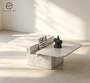 Table basse en marbre en forme de L Sunshine avec base de rangement, meubles minimalistes pour salon - Product Image 1